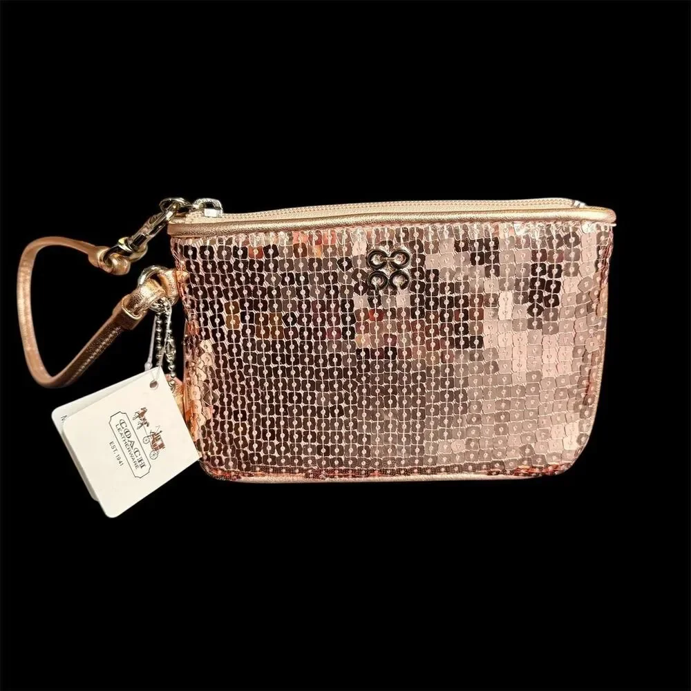 Vintage COACH Y2K Special Edition Rose Gold Sequined Wristlet Small NWT Glam